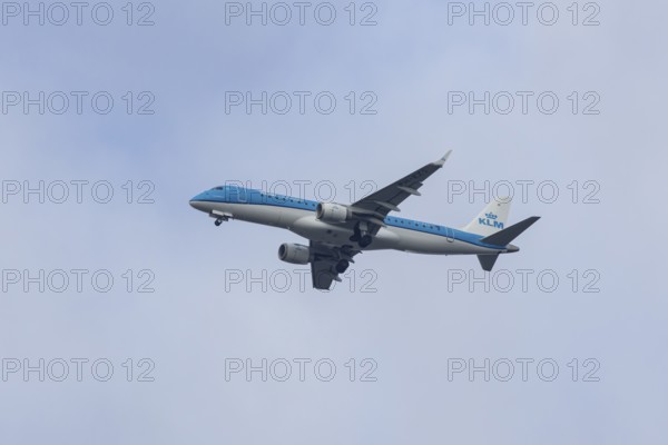 Embraer ERJ-190 jet passenger aircraft of Royal Dutch KLM cityhopper airlines in flight on approach