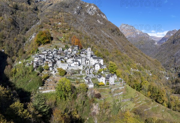 Corippo in the Verzasca Valley, a typical Ticino village, Valle Verzasca, Canton of Tessin,