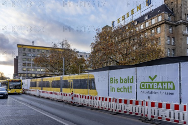 Construction site of the stop at the main train station, for the new city railway, visualization of
