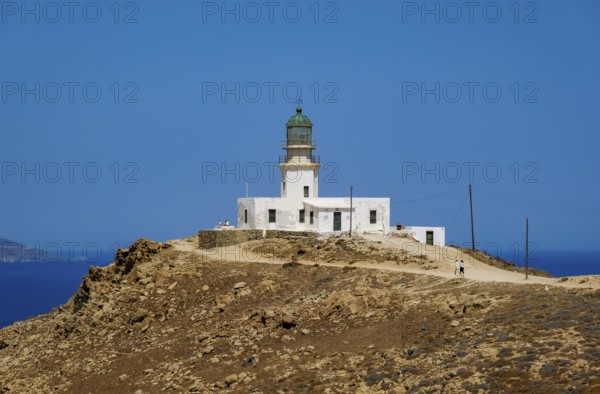 Mykonos, Cyclades, Greece - The Armenistis lighthouse in the north of the island is a landmark and