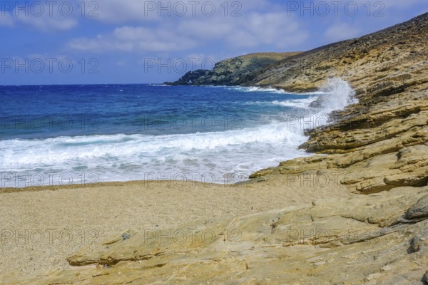 Mykonos, Cyclades, Greece - Fokos Beach, small settlement with sandy beach in the north of the