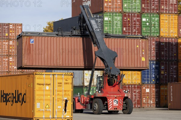 Shipping containers in the port of Mannheim. The port of Mannheim is considered one of the most
