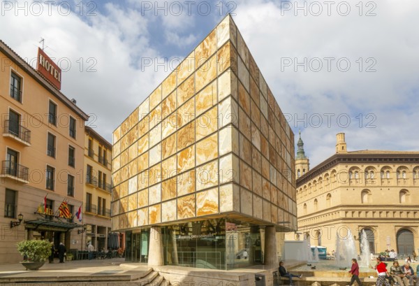 Modern architecture of Museo del Foro de Caesaraugusta, Roman forum museum building, Zaragoza,