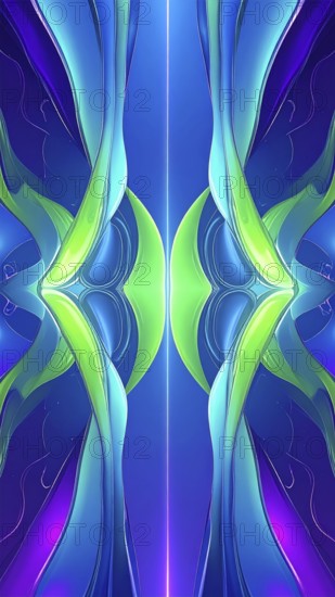 Symmetric Abstract Bright Liquid Ornament Background, futuristic wallpaper template illustration,