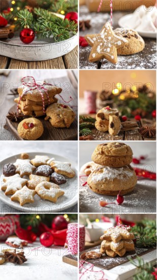 Collage of Christmas cookies and sweets, variation of sweet desserts, lots of unhealthy calories,