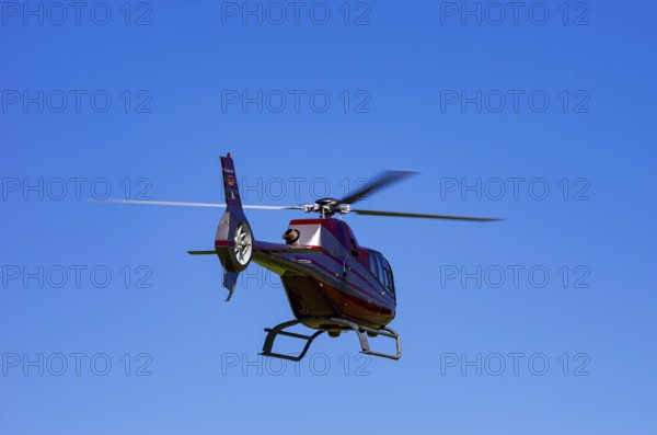 A Eurocopter EC 120B Colibri helicopter, D-HALX registration, during a flight demonstration as part