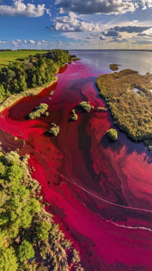 Red algae plant on the lake. abstract ecology nature concept, wild landscape with vibrant red