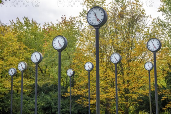 The art installation Zeitfeld in Volksgarten Park in Düsseldorf-Oberbilk, a total of 24 station