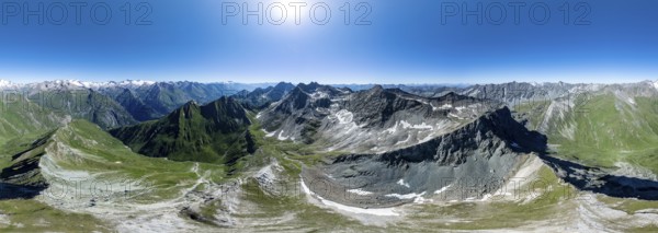360° alpine panorama, aerial view with summit of Grossvenediger, Venediger Group and Lasörling