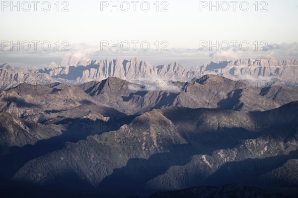 Mountain panorama at sunset, Stubai Alps, South Tyrol, Italy