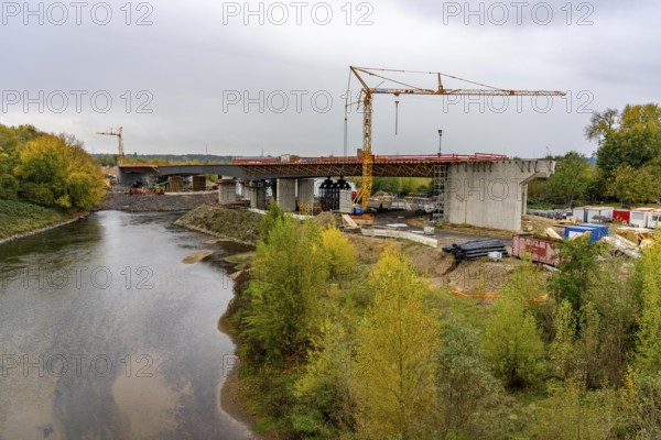 Four-lane new building of the town bypass in Wesel, B58n, here the bridge structure across the