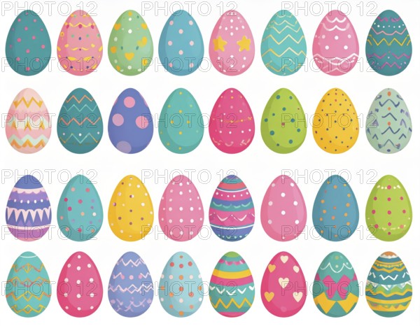 Set of easter eggs flat design on white background, abstract vector wallpaper illustration, banner