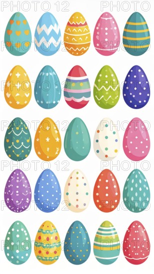 Set of easter eggs flat design on white background, abstract vector wallpaper illustration, banner