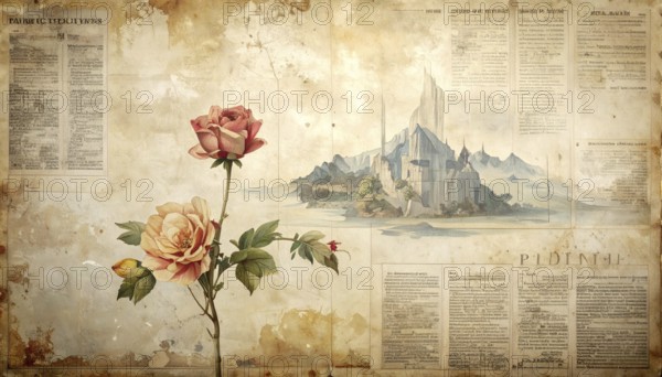 Grunge old public newspaper, texture background wallpaper illustration, vintage tattered yellow