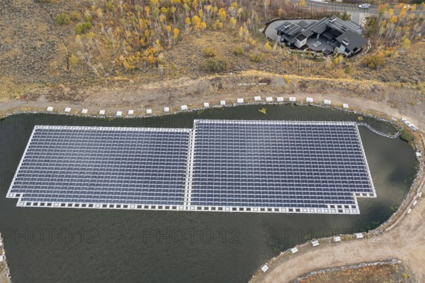 Park City, Utah - Floating solar panels provide power for Mountain Regional Water. The solar array