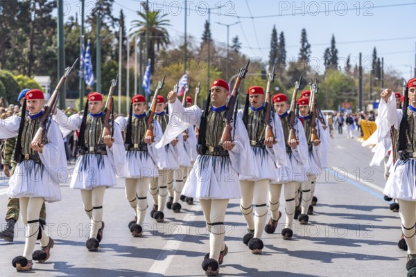The traditional changing of the guard of the Evzones in front of the Greek Parliament in the Greek