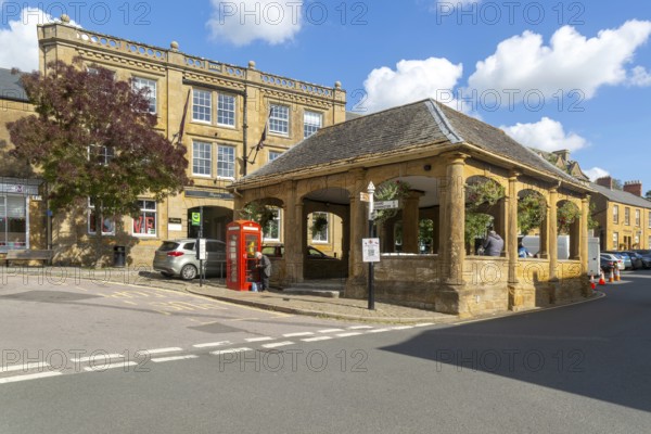 The Market House historic build in town centre, Ilminster, Somerset, England, UK