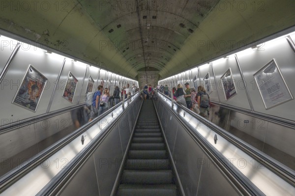 Escalators in the underground, Munich, Bavaria, Germany