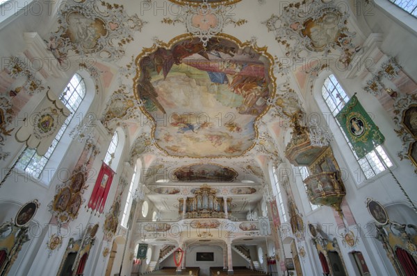 Interior, ceiling, ceiling fresco, main fresco by Enderle with the Trinity scene, naval battle of