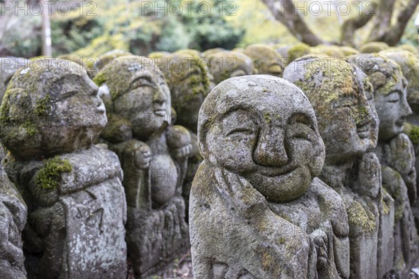 Rakan statues at Otagi Nenbutsuji Temple, stone, moss-covered, Ukyo-ku, Kyoto, Kyoto Prefecture,
