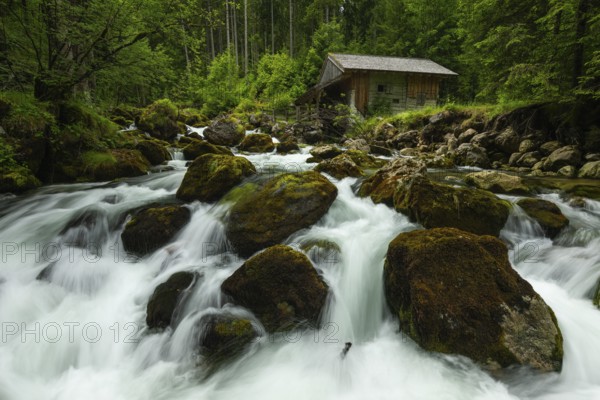 Golling watermill. Traditional mill in an alpine landscape, Golling an der Salzach, Austria