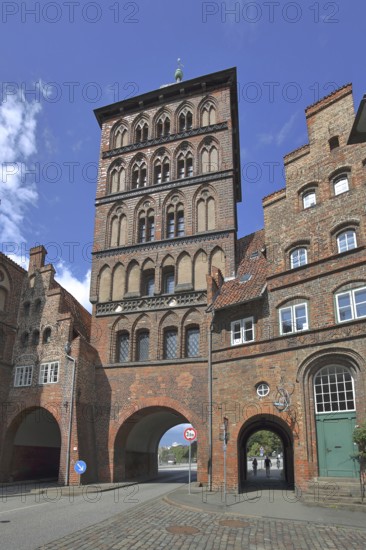 Historic castle gate and customs officers' house as parts of the former city fortifications, city