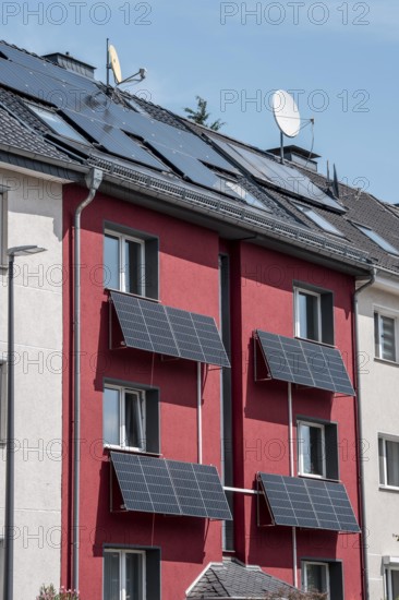 Residential building with photovoltaic modules on the façade and roof, North Rhine-Westphalia,