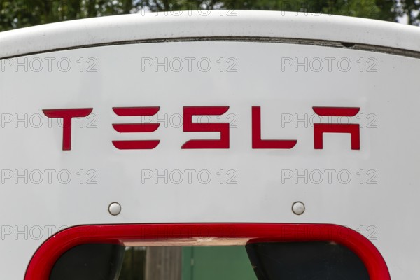 Charging point facility for Tesla electric vehicles at service station, M25 South Mimms services,