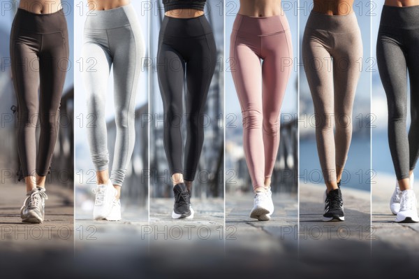 Collage of beautiful women legs in sport pants. Concept of active sporting lifestyle physical