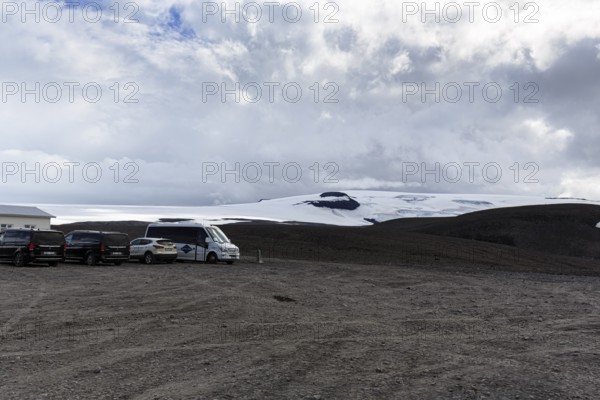 Car park, starting point for glacier tour, Klaki base camp, Langjökull glacier, Husafell, Icelandic