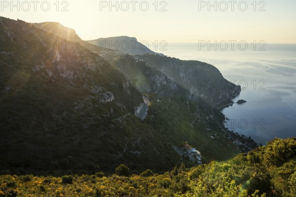 Coastal landscape, sunrise, Roquebrune, Roquebrune-Cap-Martin, near Monaco, Cote d'Azur,