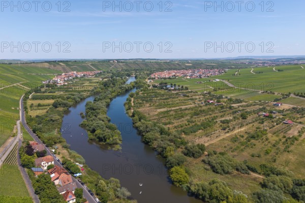 Mainschleife in summer, charburner near Volkach, behind Escherndorf, Nordheim and Vogelsburg,