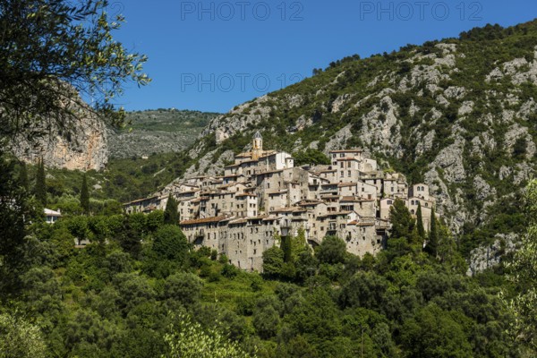 Picturesque medieval mountain village, Peillon, near Monaco, Cote d'Azur, Alpes-Maritimes,