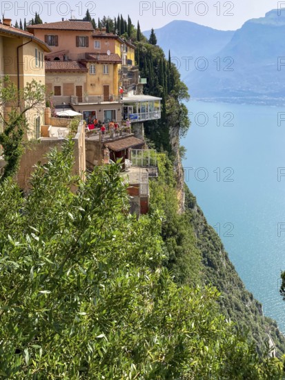 View of Terrazza del Brivido from Hotel Paradiso on high cliffs on the western shore of Lake Garda