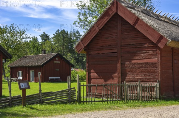 Traditional historic heritage-protected Swedish houses in Rada, Lidköping, Västergötland, Västra