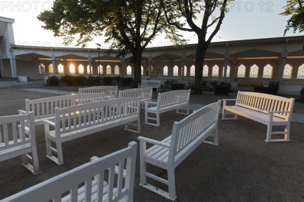 Concert Garden Kühlungsborn-West, architecture in the style of 1928, evening light, Baltic resort