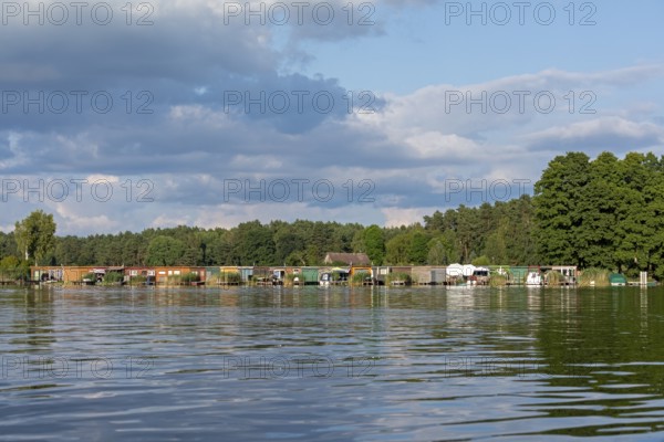Boathouses, holiday homes, Leppinsee, Rechlin, Mecklenburg Lake District, Mecklenburg-Western