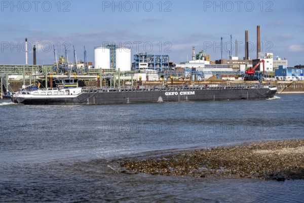 Scenery of Chempark Leverkusen, Bayer Leverkusen, chemical park, chemical plant, river Rhine, cargo