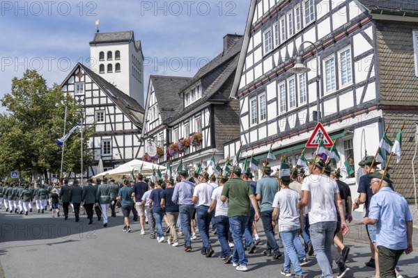 Rifle festival in Bad Fredeburg, in the Sauerland region, marching of the rifle companies in the
