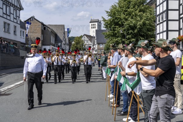 Shooting festival in Bad Fredeburg, in the Sauerland region, marching of the shooting companies in