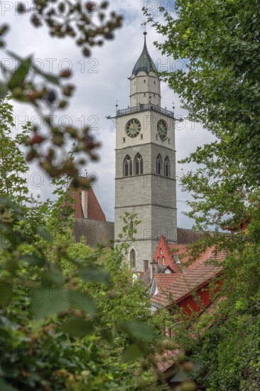 Tower of Überlingen Minster, St Nicholas, built in 1350 and 1576 in the late Gothic style,