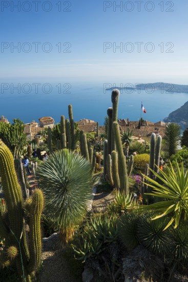 Picturesque mountain village overlooking the sea, Jardin Exotique, Èze, Cote d'Azur,