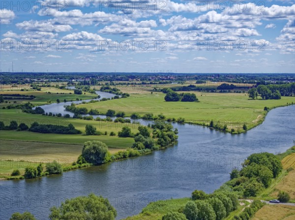 The Aller flows into the Weser at Verden. Aerial view, looking upstream, with the Aller on the left