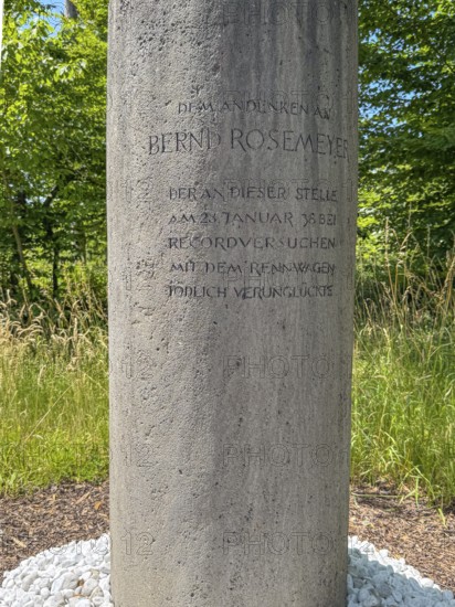 Free-standing stone column Monument with inscription in memory of Bernd Rosemeyer, who died in an