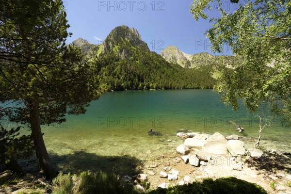 The Els Encantats mountain range in the Aigüestortes i Estany de Sant Maurici National Park,