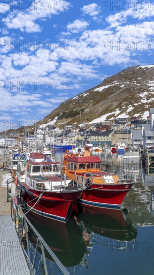 Honningsvag bay, island of Mageroya in Finmark county, Norway. Famous cruise and tourist
