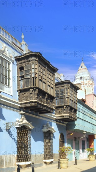 Lima, Peru, colonial streets around Central plaza Mayor or Plaza de Armas in historic city center