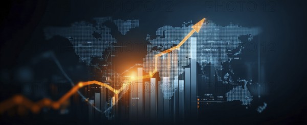 Stock market and economy growth trend fluctuations. Advanced graph business analytic tool that