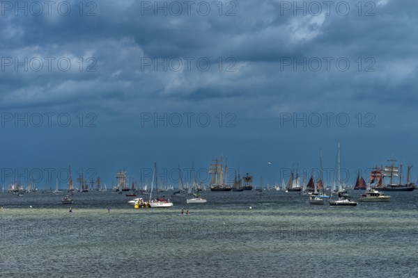 Windjammer Parade 2025 on the Kiel Fjord at the end of Kiel Week, tall ships, three-masters, escort
