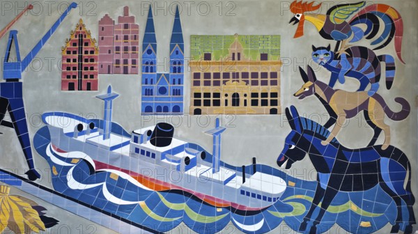Wall mosaic, 1950s in the reception hall, detail of the advertising space for Martin Brinkmann AG
